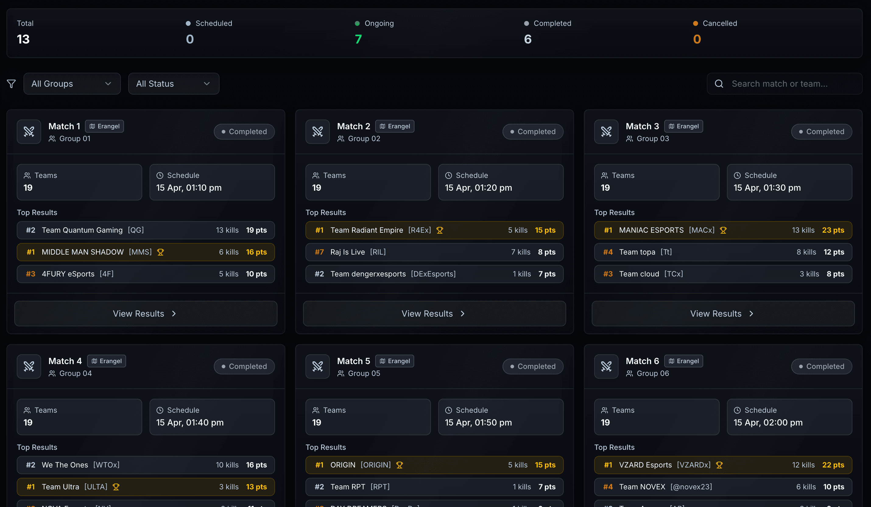 Match scheduling with room ID and password