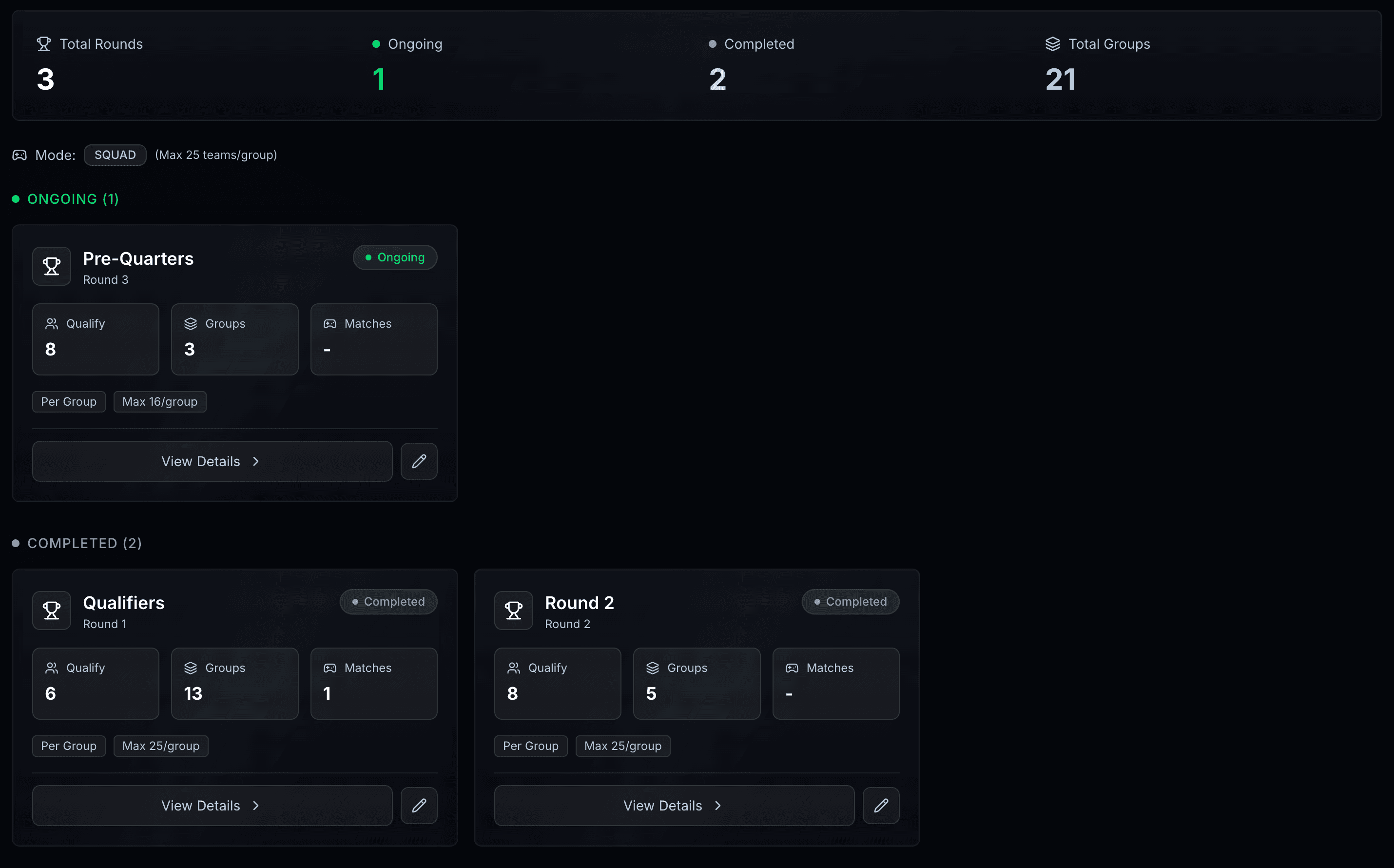 Multi-round tournament structure in Xtallet