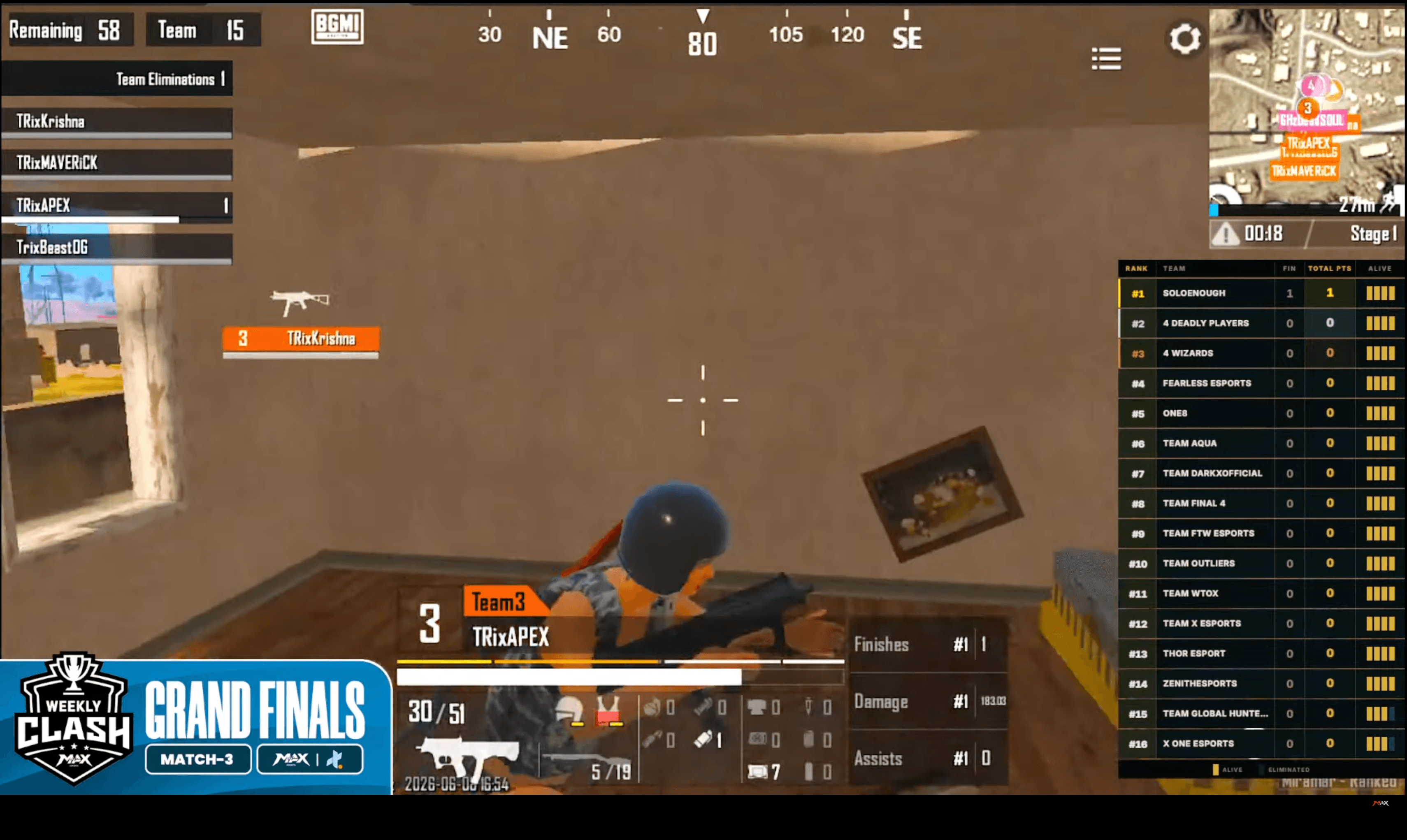 Xtallet live overlay in a BGMI tournament broadcast by Max Esports