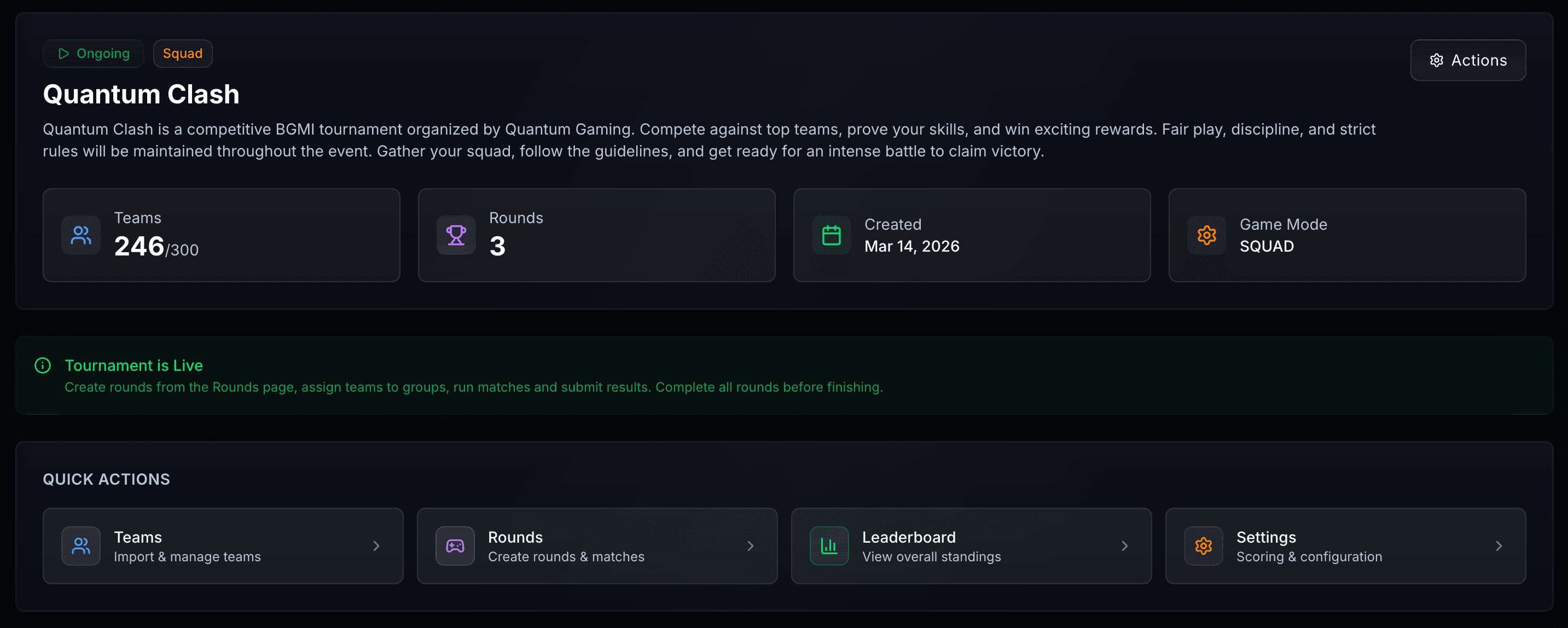 Xtallet tournament management dashboard